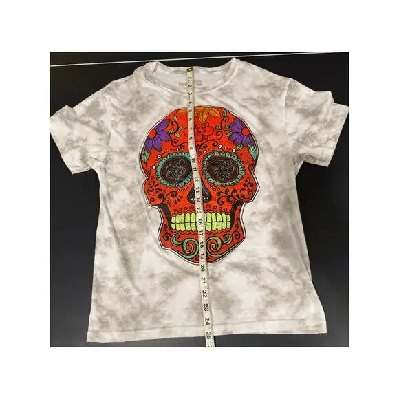 Women's Fosforos Galileo T-shirt Large Dia De Los Muertos Sugar Skull tie-dye - Picture 5 of 5